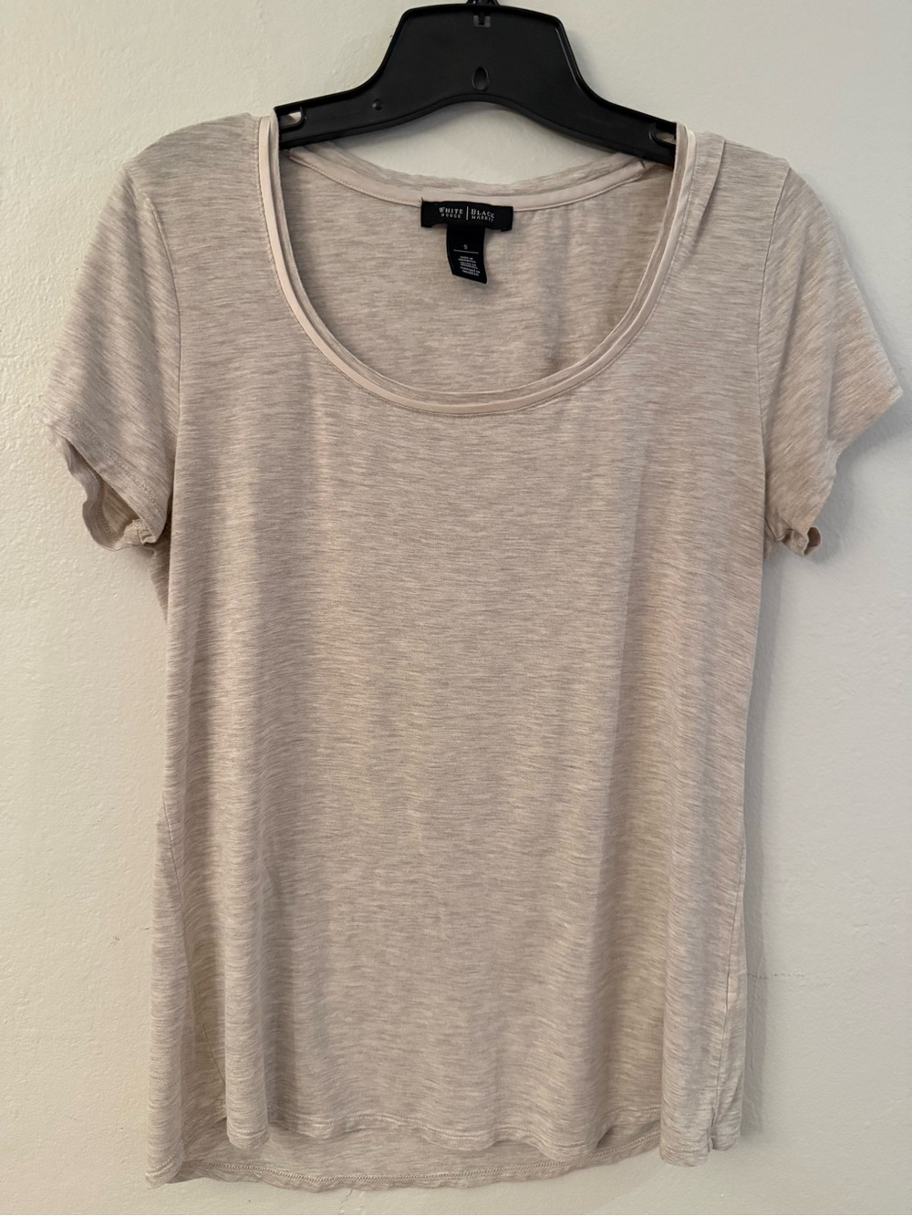 White House Black Market Scoop Neck Short Sleeve Tee - Light Beige Heather